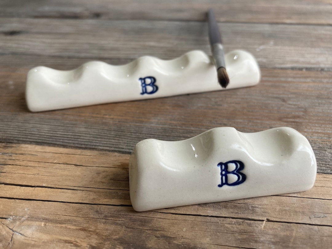 Monogrammed Brush Holder - Pen Rest - Watercolor Accessory - Handmade ...