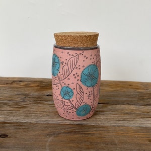 cork jar stash jar tea canister folk illustrated handmade art pottery image 5