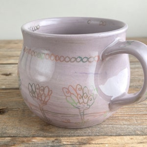 coffee mug folk illustrated handmade floral art pottery image 3