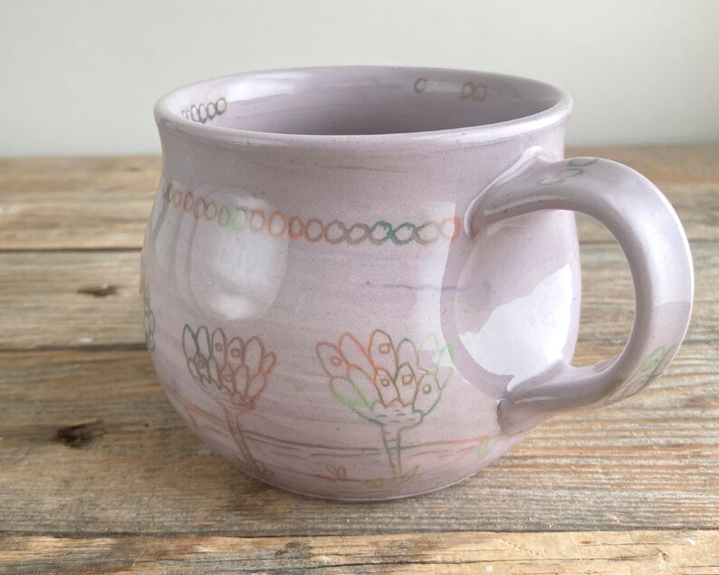 coffee mug folk illustrated handmade floral art pottery image 3