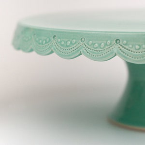 Stitch Cake Stand, Vintage Inspired, Jadeite Inspired, Customization available, Wedding Gift, Pottery, Handmade