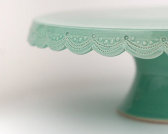 Stitch Cake Stand, Vintage Inspired, Jadeite Inspired, Customization available, Wedding Gift, Pottery, Handmade