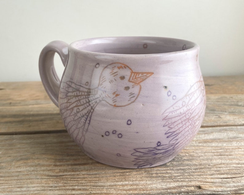 coffee mug folk illustrated handmade bird art pottery image 2