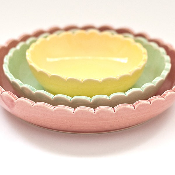 Scallop Nesting Bowl Set - Prep Bowl Set - Floral Colors