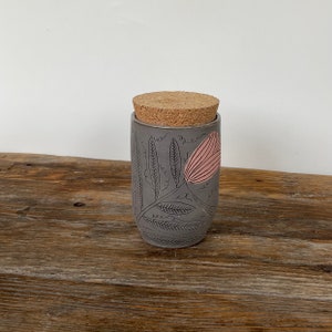 cork jar stash jar tea canister folk illustrated handmade art pottery image 5