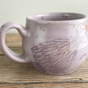 coffee mug folk illustrated handmade bird art pottery image 3