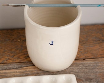 Monogrammed - Paint Water Cup - Brush Pot - Watercolor - Watercolour - gift for artist - handmade pottery - CUP