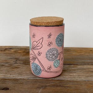 cork jar stash jar tea canister folk illustrated handmade art pottery image 4