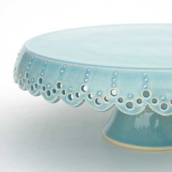 Small cake stand... azure lace cake plate.