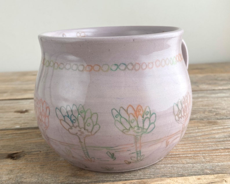 coffee mug folk illustrated handmade floral art pottery image 4