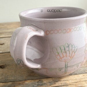 coffee mug folk illustrated handmade floral art pottery image 2