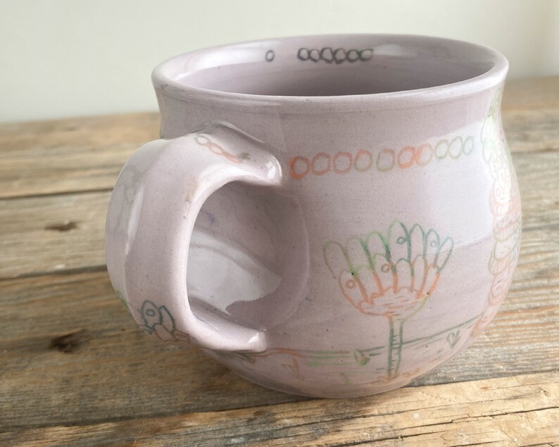coffee mug folk illustrated handmade floral art pottery image 2