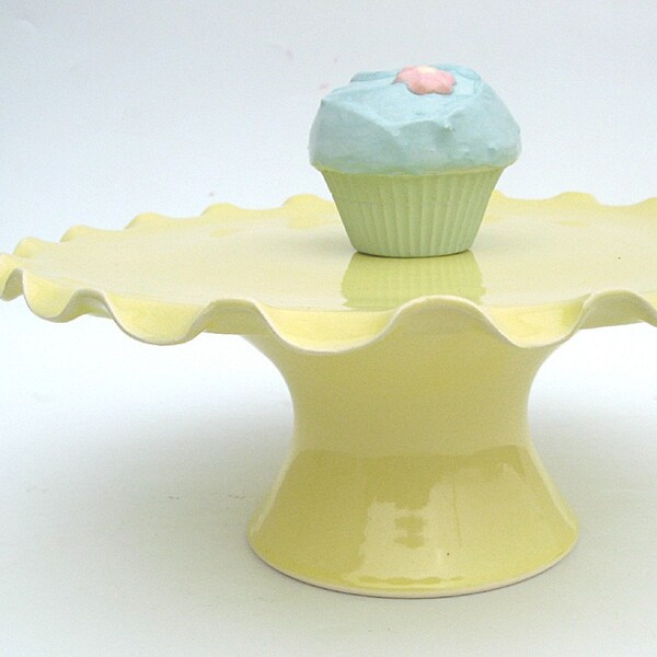 Ruffle cake stand in yellow ...10 inch.