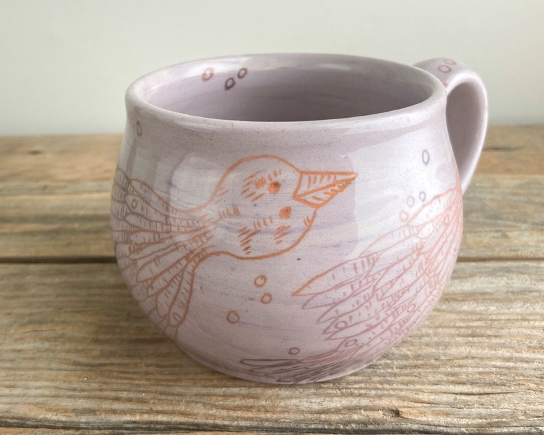 coffee mug folk illustrated handmade bird art pottery image 5