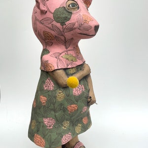 Ceramic Sculpture Handbuilt Masked Guardian of the Natural World Folk tales and flora patterns image 4