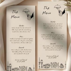 Hand Drawn Wedding Menu 4x9 Template | Editable Canva Menu Card | Whimsical Illustrated Menu | Handwritten Script | Printable Reception Menu