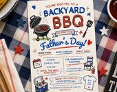 Backyard BBQ Father’s Day Invitation Template, Printable Sketch Style Summer Cookout Invite, Retro Doodle Grill Party Card, Editable Canva