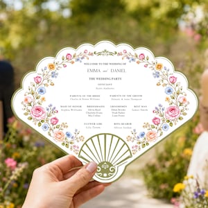 Mall för bröllopsprogram, ceremoniguide, redigerbar canvas, utskrivbar, blommig trädgårdsfestdekor, akvarell vildblommor
