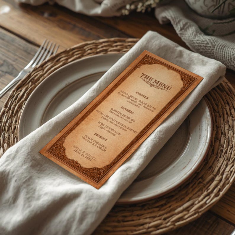 Western Wedding Menu Template 4x9, Vintage Rustic Menu Card, Cowboy ...