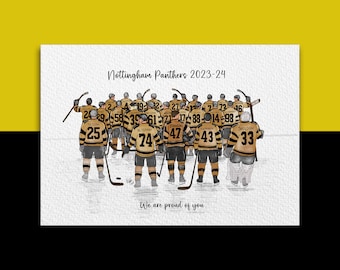 A5 - Art Print of the Ice Hockey team, Nottingham Panthers 2023-24 Roster including Adam Johnson in the line up