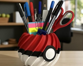 3D Printed Poké Ball Desk Organizer: Handmade Pen & Brush Holder