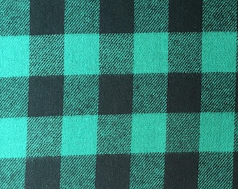 Buffalo Check - Green and Black - 3/4 Inch - Plaid Woven Cotton Flannel Fabric - One Yard