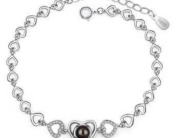 S925 Silber Herz Foto-Armband, individuelles Foto-Projektions-Armband, Herz-Charm-Armband, Paar-Armband, Jahrestagsgeschenk