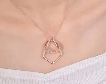 Geometric Ring Holder Necklace Thick Chain Options Ring Size For 3-11 Surgeon Gift Diamond Gift Engagement Ring Keeper Wedding Ring Holder