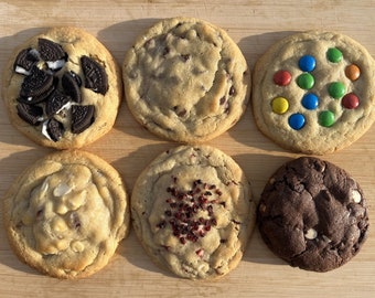 4 Luxury NYC Style Cookies | Double Chocolate Chip | White Chocolate and Raspberry | Oreo | Cherry Bakewell | M&Ms | Triple Chocolate