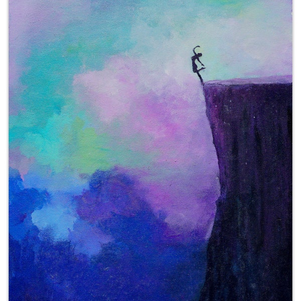 Bright & Colorful Cliff Jumping Giclée Print, Digital Download