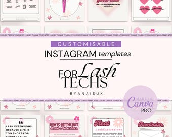 Luxury Lash Tech Instagram Template in Pink Social Media Post Editable IG Template for Beautician Canva Template Bundle for Lash Artist