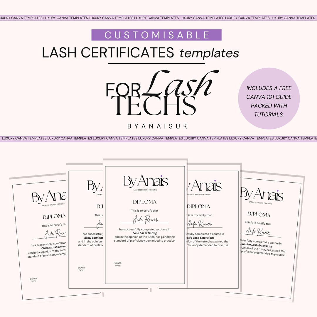 Beautician Lash and Brow Certificates Editable Templates, Lash Template ...