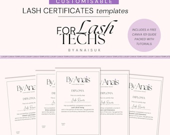 Beautician Lash and Brow Certificates Editable Templates, lash template,  Lash class, Lash Course, Lash training Certificate, Edit in Canva