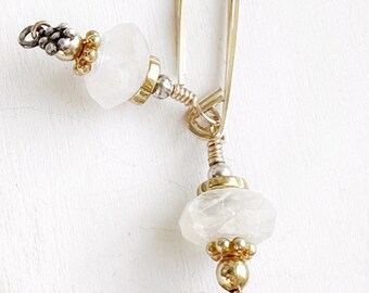 Handcrafted Moonstone Dangle Drop Earrings with Sterling Silver and Handmade Gold Filled Ear Wires