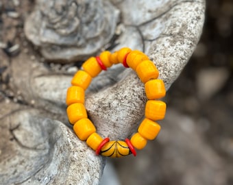 Colorful Tribal Beaded Stretch Bracelet in Reds and Yellows