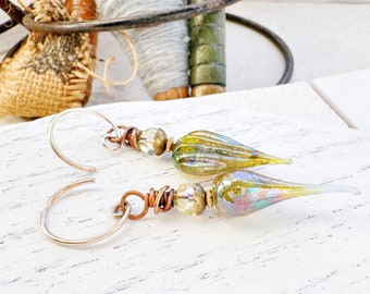 Asymmetrical Lampwork Glass Headpin Earrings Sisters Pair