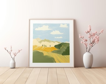 Italien Blick auf den Weinberg, Hügellandschaft im Spätsommer, ruhiger Nachmittagsblick, La Dolce Vita, Gemälde von L. Loretta | Kunstdruck