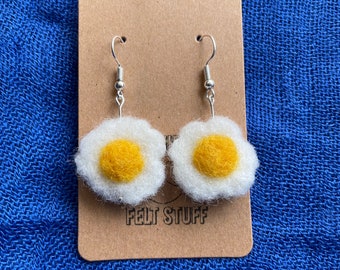 Needle felted fried egg earrings