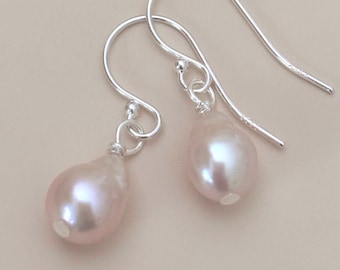 Sterling Silver and Pink Freshwater Pearl Drop Earrings, Gift for Bridesmaids