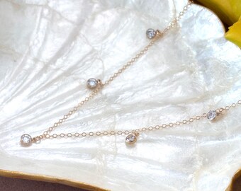 Minimalist Jewelry: Dainty, Classical Gold Filled Cubic Zirconia Charm Necklace, Gift for Her