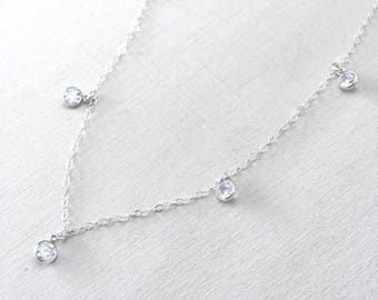 Minimalist Jewelry: Dainty Sterling Silver Cubic Zirconia Charm Necklace
