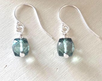 Dainty Sterling Silver Teal Mystic Quartz Drop Earrings
