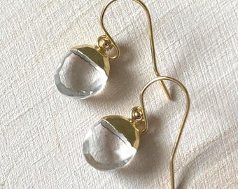 Gold Filled Clear Quartz Drop Earrings