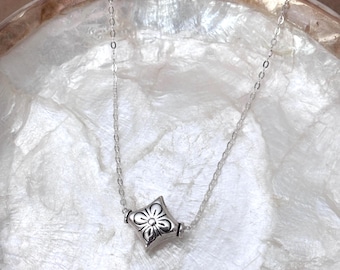 Dainty Layering Jewelry: Floating Bali Sterling Silver Diamond Pendant Necklace