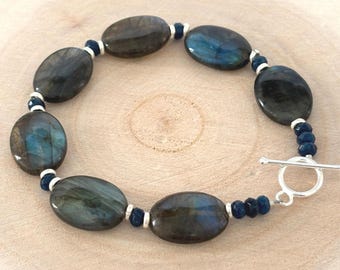 Hill Tribe Silver Blue Flash Labradorite Statement Bracelet