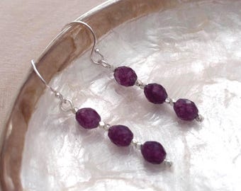 Karen Hill Tribe Silver and Rhodolite Garnet Stack Drop Earrings, Gift for Her