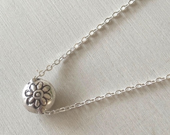 Dainty Thai Karen Hill Tribe Silver Floating Flower Bead Necklace