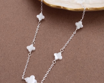 Sterling Silver White Mother of Pearl Clover / Quatrefoil Necklace