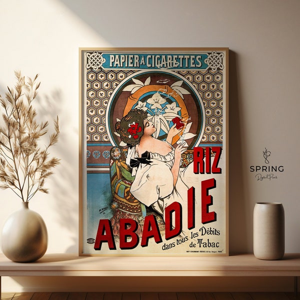 Vintage MUCHA Ad Poster | Mucha Print | Riz Abadie | Art Nouveau Wall Art | Mucha Affiche | Vintage Ad Poster Print