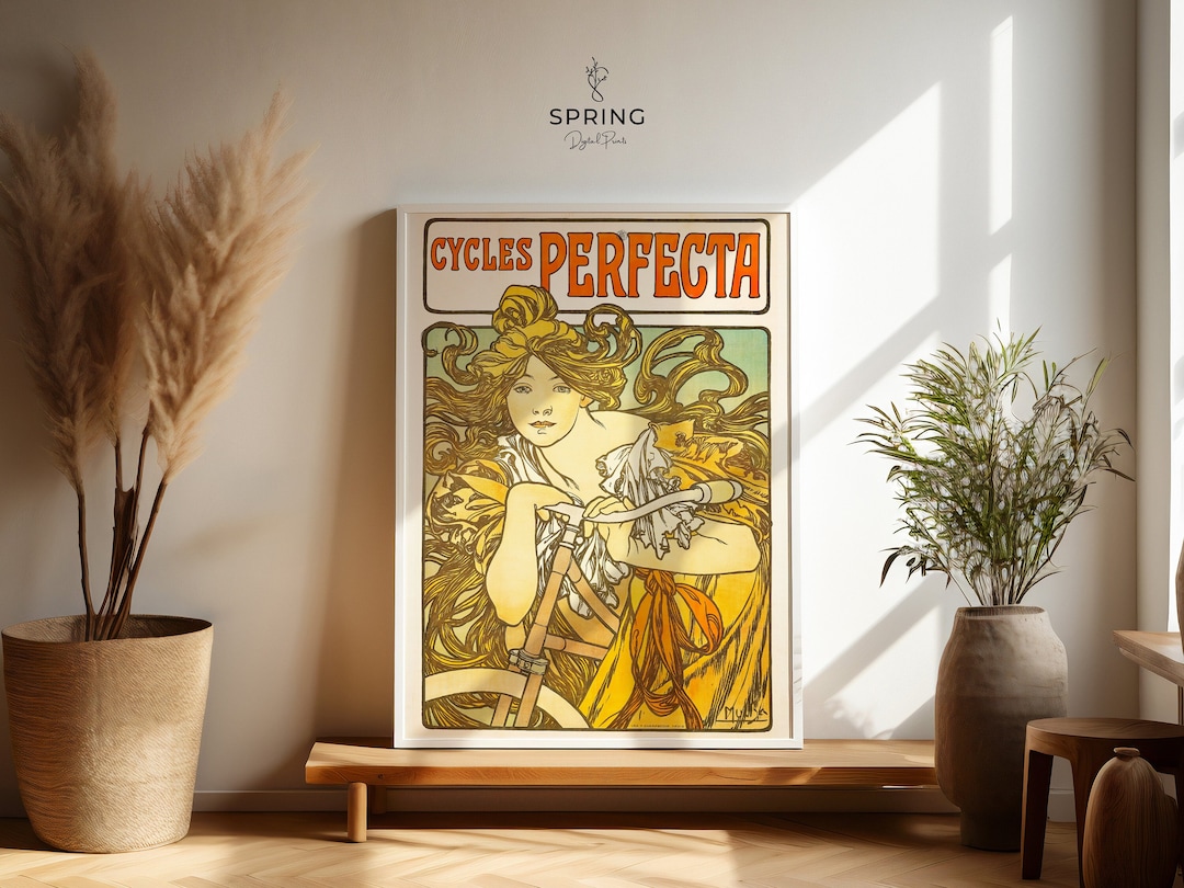 Vintage MUCHA Ad Poster Mucha Print Cycles Perfecta Art Nouveau Wall ...